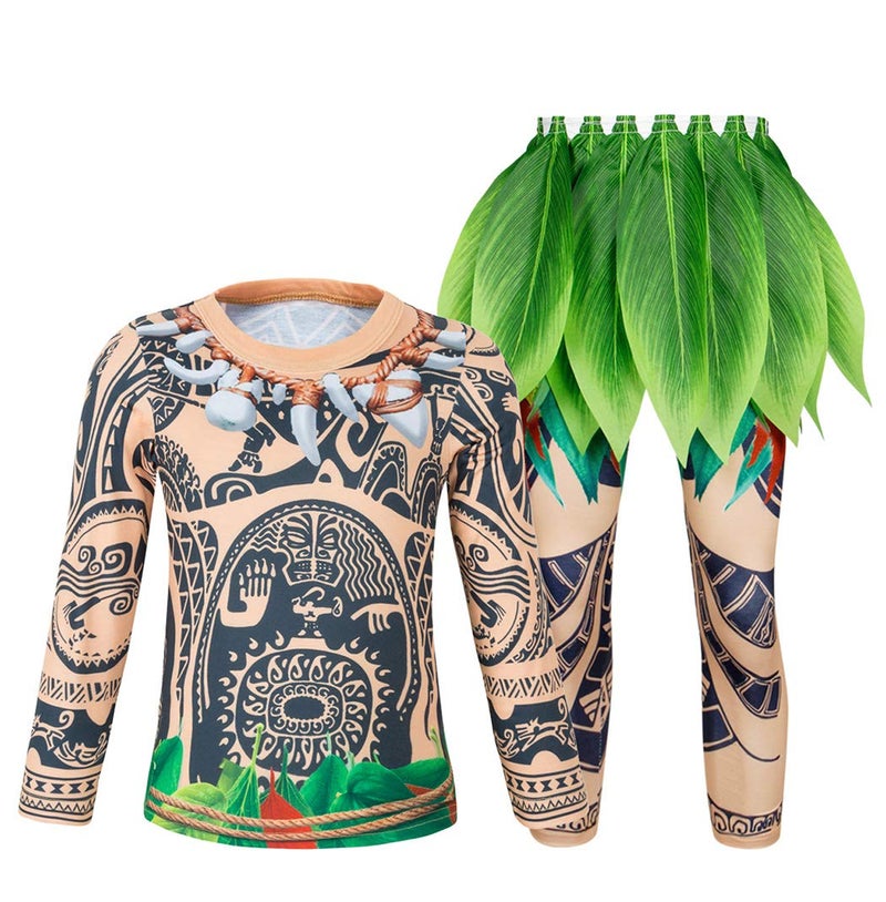 Jurebecia Ocean Adventure Costume for Toddler Boys Halloween Dress up Kids Birthday Theme Party Outfit 3-Pieces Cotton Costumes Set with Leaf Skirt Size 2T - Image 1